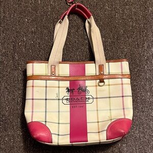 Coach Pink and Cream Checkered Tote